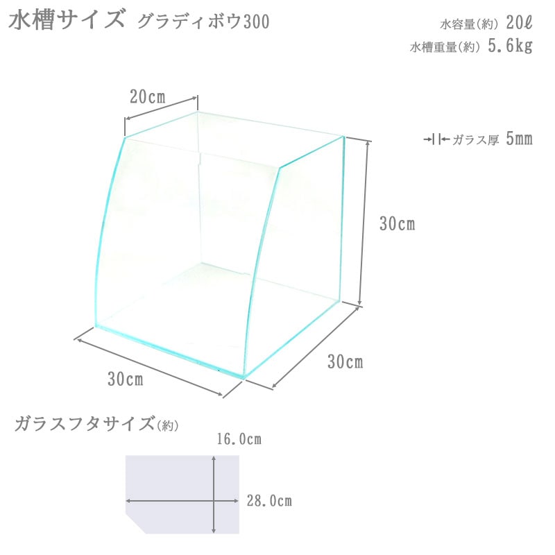 300×300×300オールガラスオーバーフロー　ブラック 水槽 30cm ガラス水槽【30×上20/底30×30cm 20L】グラディボウ300