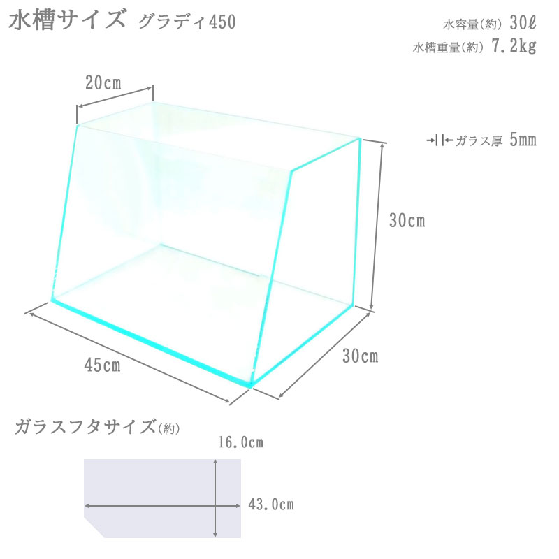 水槽 45cm ガラス水槽【45×上20/底30×30cm 30L】グラディ450