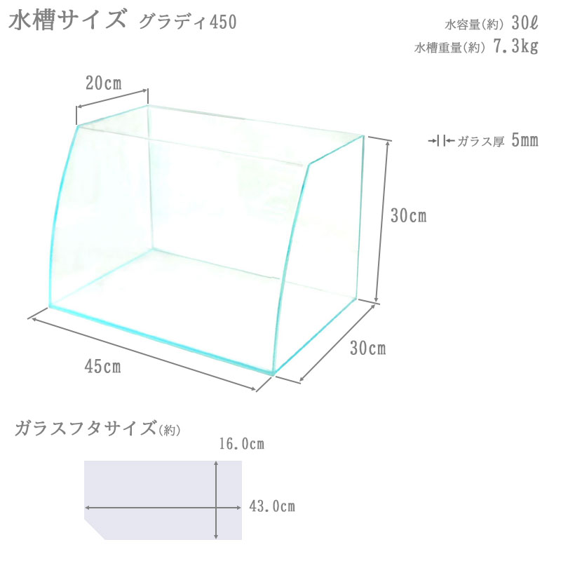 水槽 45cm ガラス水槽【45×上20/底30×30cm 30L】グラディボウ450