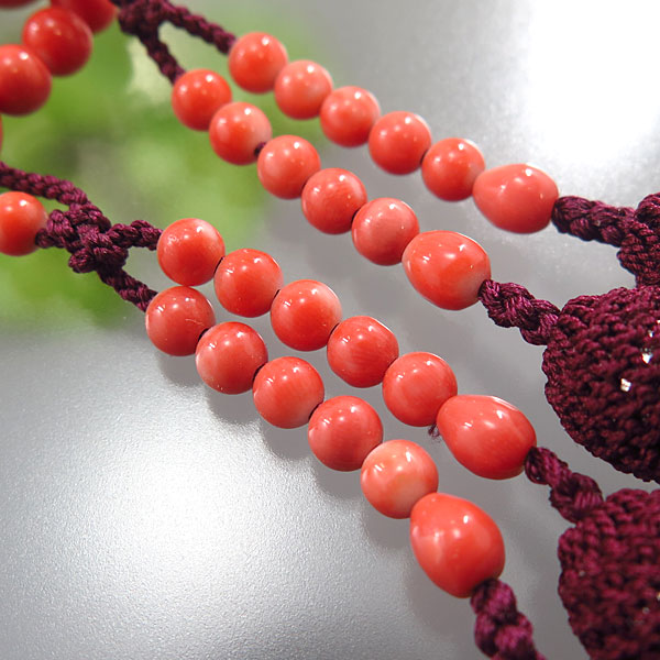 国産天然珊瑚 黒と桃 数珠 約40cm 【公式通販】