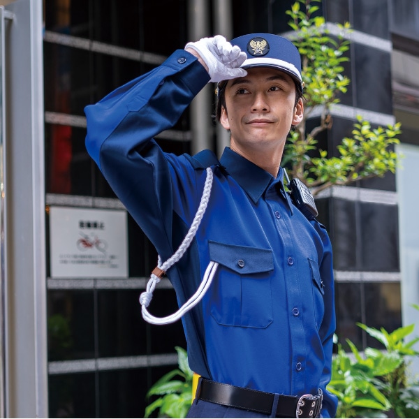 超高耐光生地」警備服 長袖シャツ(ユニセックス) ブルー×ネイビー 2910