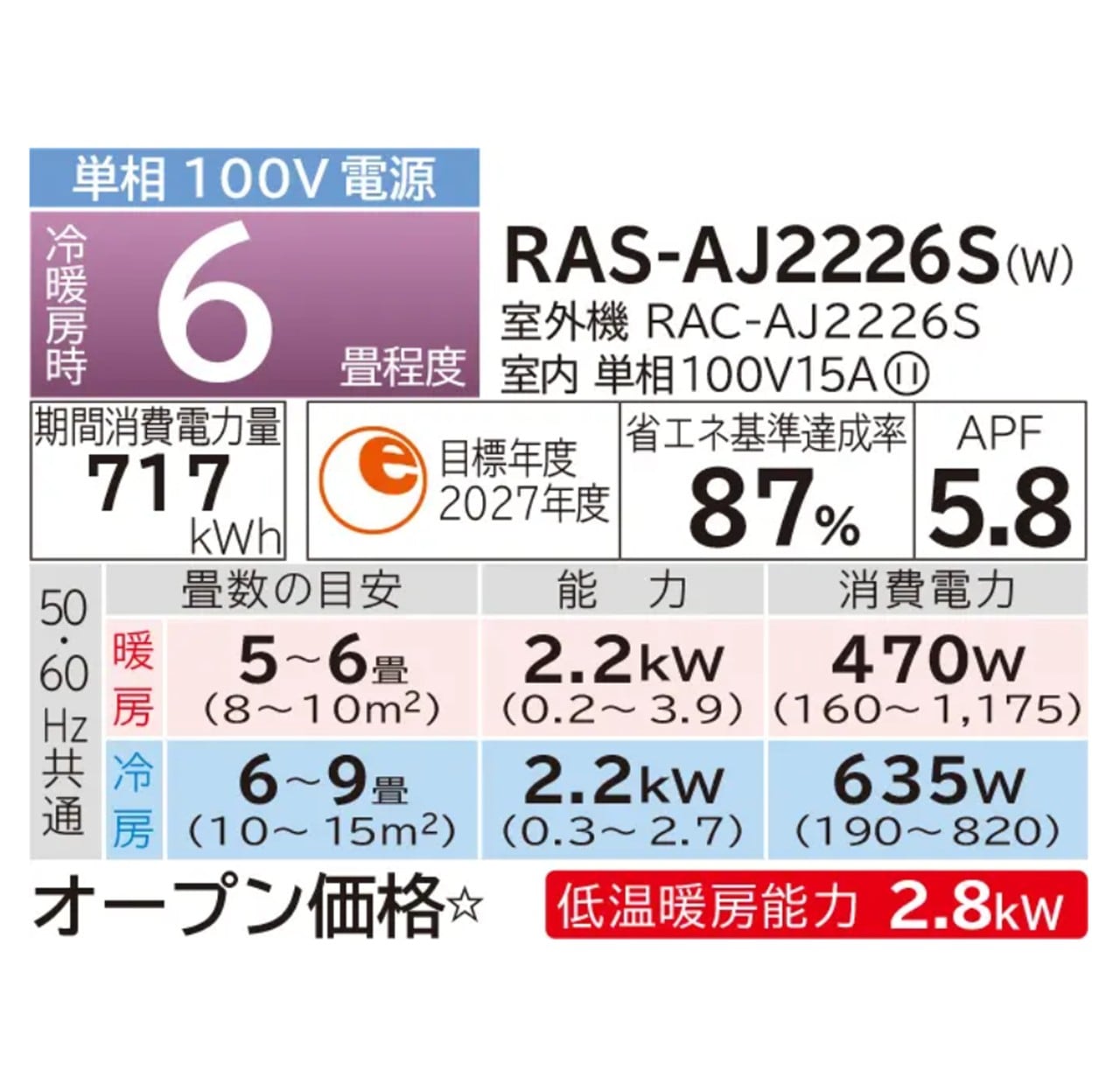 【発送のみ】 HITACHI エアコン 白くまくん AJシリーズ RAS-AJ2226S-W RASAJ2226SW エアコン 6畳 2026年モデル 離島不可