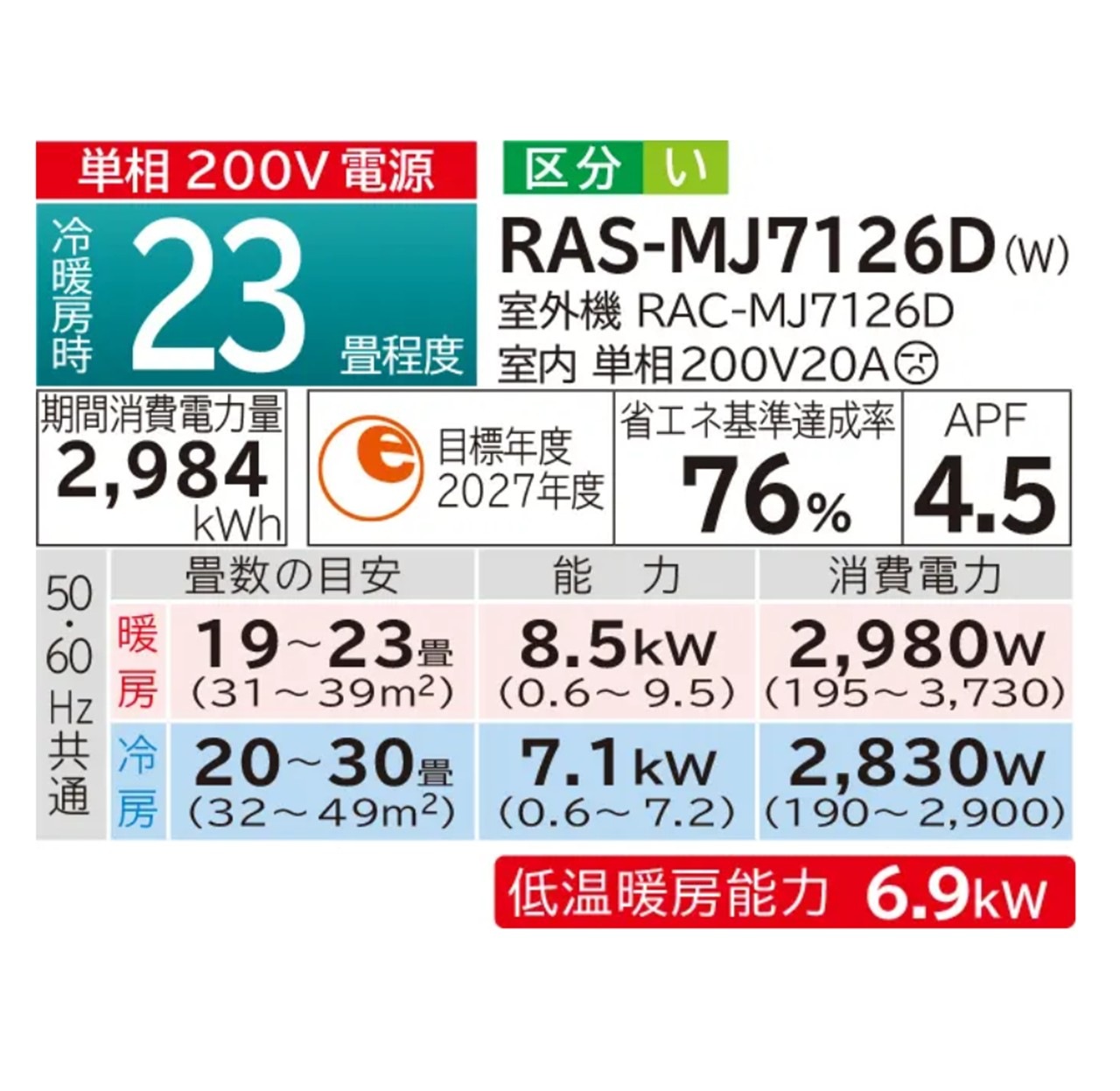 【発送のみ】日立 エアコン 白くまくん RAS-MJ7126D W RASMJ7126DW 単相200V 23畳 2026年モデル ホワイト  MJシリーズ メーカー保証1年付き 離島不可 