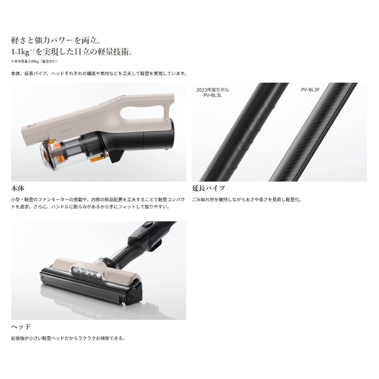 日立 掃除機コードレス スティック型掃除機 PVBL3PC PV-BL3P-C pv-bl3p ラクかるスティック 新品 送料無料 メーカー保証１年付