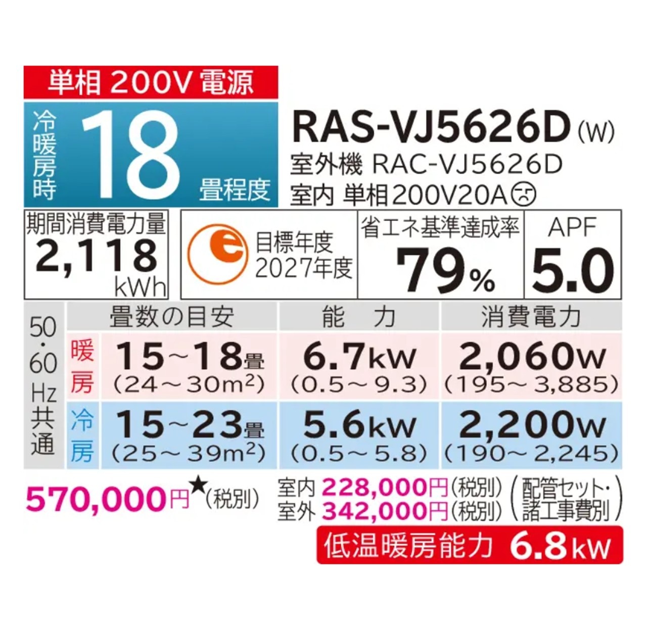 エアコン 日立 18畳 白くまくん RAS-VJ5626D W RASVJ5626DW 2026年モデル VJシリーズ 発送のみ 離島不可