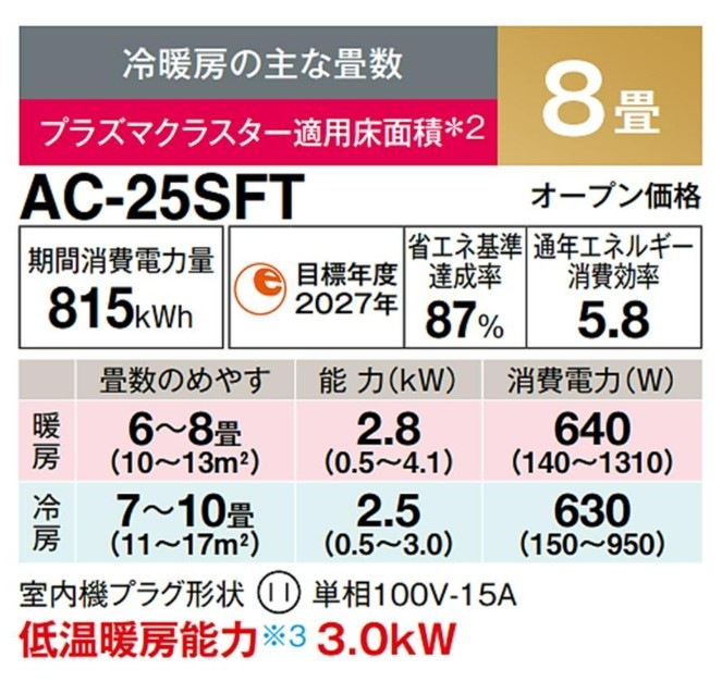 エアコン 8畳 シャープ SHARP 2024年モデル AC-25SFT プラズマクラスター 新品 発送のみ 離島不可