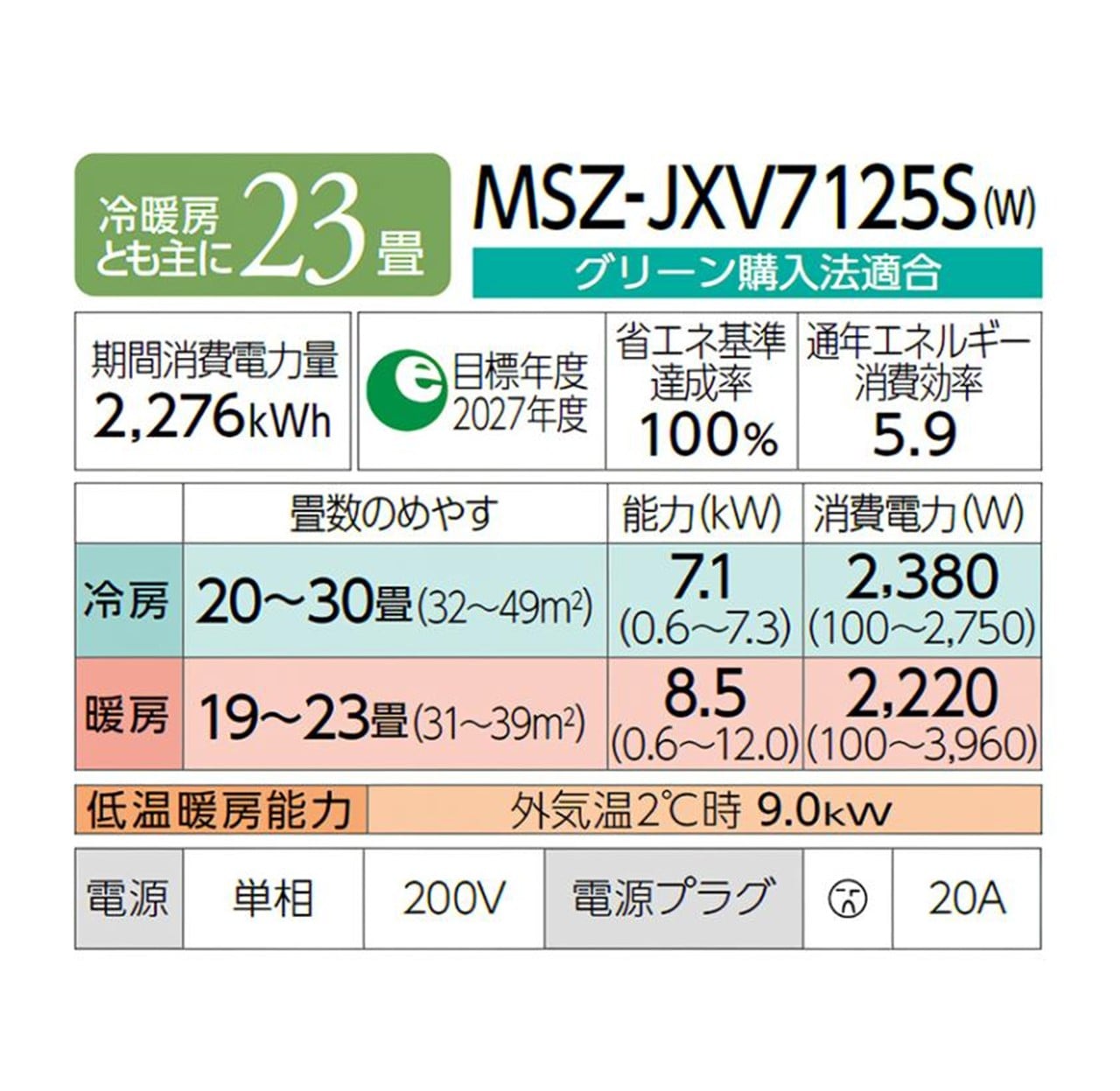 【発送のみ】 三菱電機 霧ヶ峰 エアコン AXVシリーズ MSZ-JXV7125S-W MSZJXV7125SW エアコン 23畳 2025年モデル 離島不可