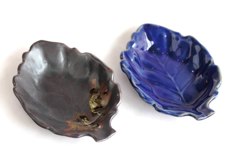 薩摩焼】葉皿（青）