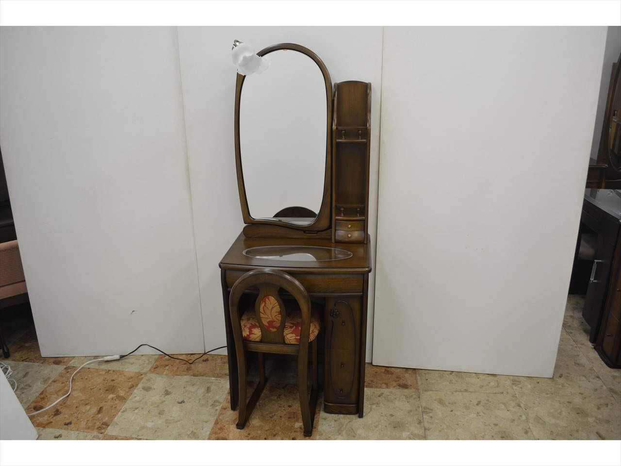 収納一面鏡マチス ナラダーク色 ドレッサー完成品 背面収納 収納