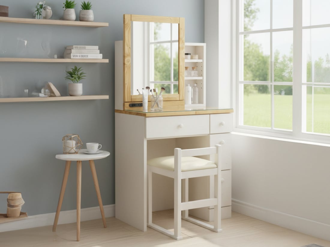 ドレッサー①※机のみ 鏡台 木製 パイン材 850×425×710 ドレッサー 完成品 天然木 パイン材 無垢 可愛い かわいい