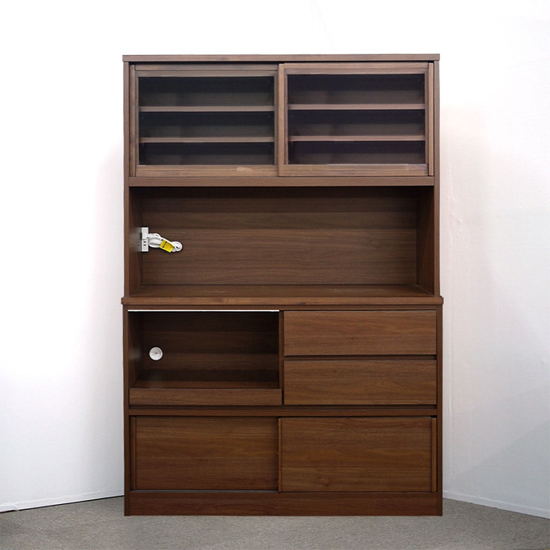 【日本製】木製キッチンボード 120cm幅 幅120cm 食器棚 キッチンボード 収納庫 レンジボード 引き戸 隠せる