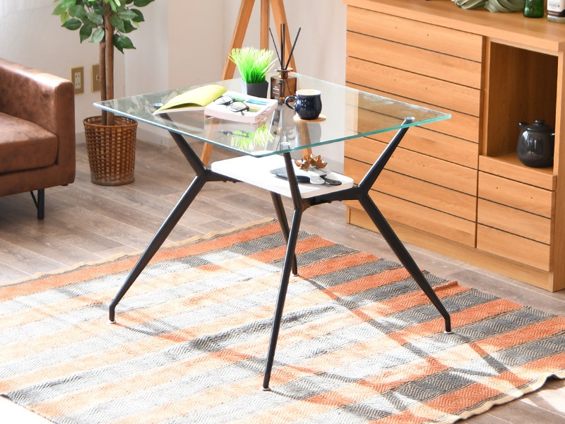ガラステーブル クリアガラス ダイニングテーブル 収納テーブル 食卓
