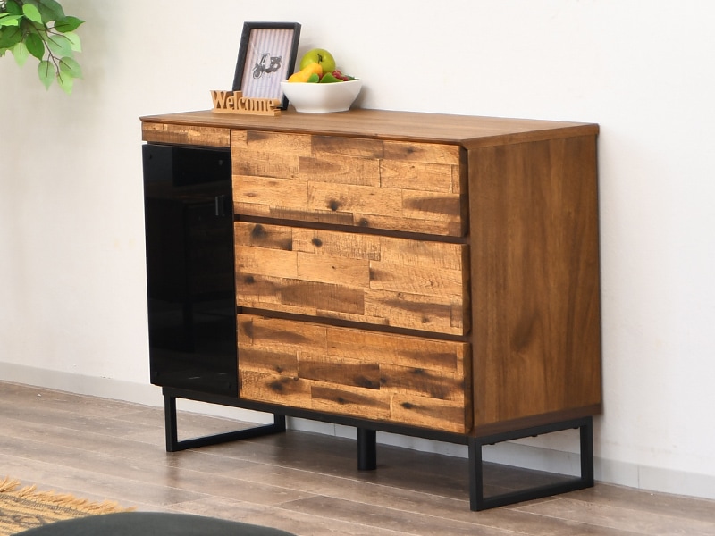 昭和レトロ 無垢材 茶箪笥 もみじすりガラス サイドボード 古家具 古