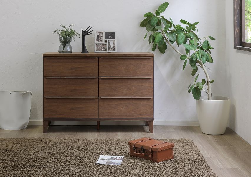 leo- レオ 120-3ローチェスト（ウォールナット/レッドオーク