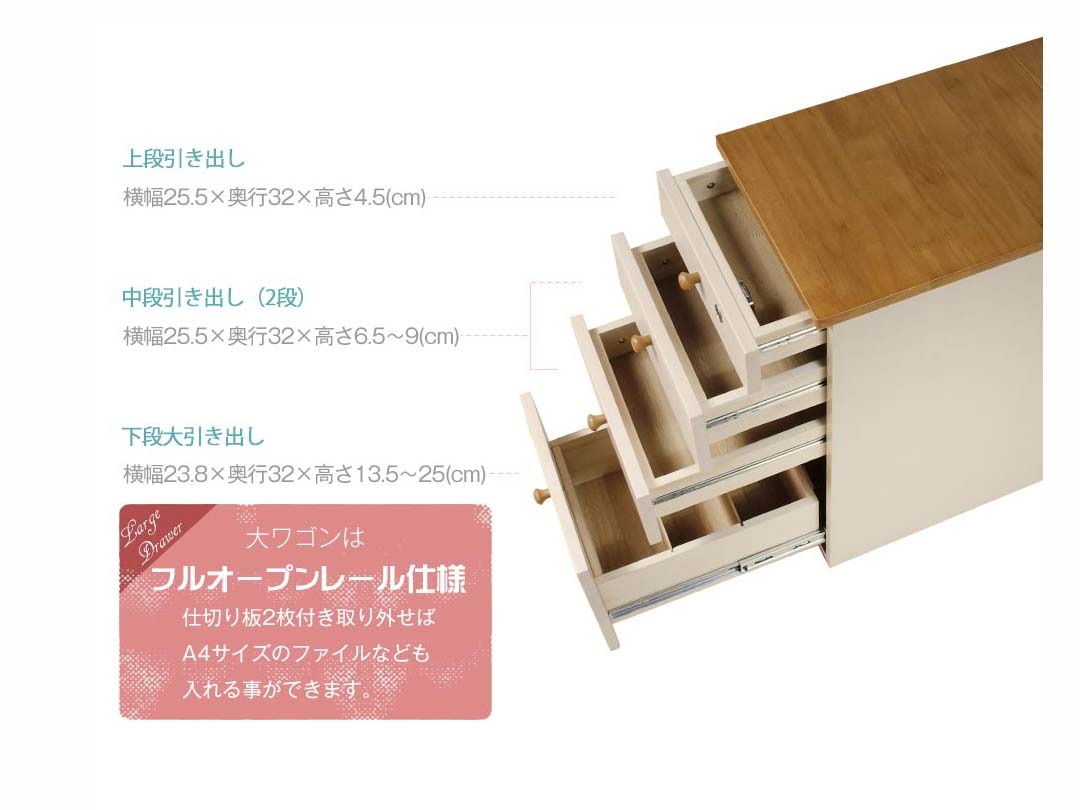 学習デスク 4点セット リリィ （セット内容：デスク／ワゴン／書棚