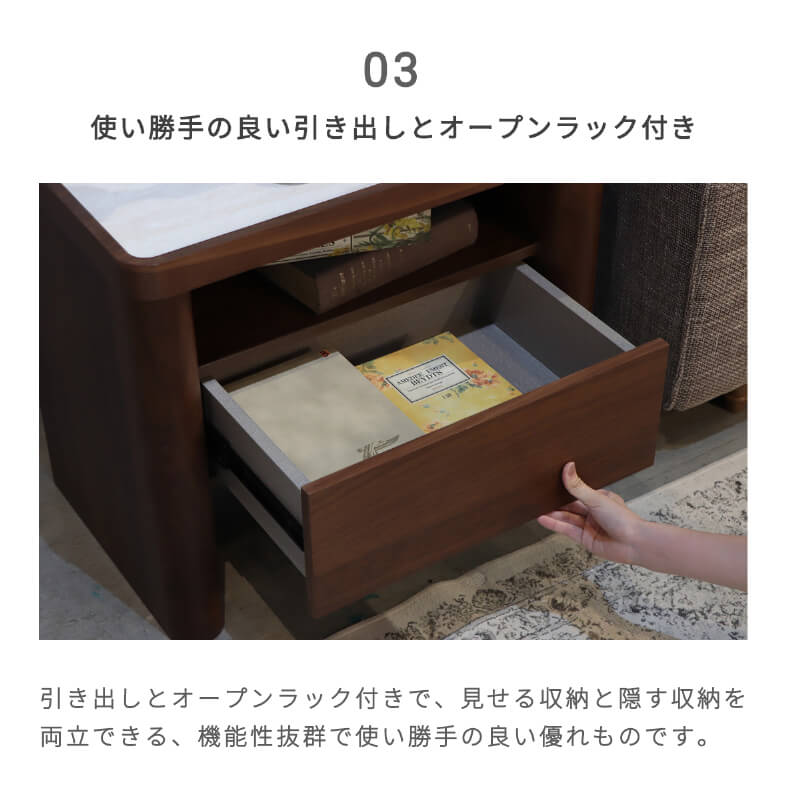 サイドテーブル 60cm テーブル ウォールナット 突板 強化ガラス