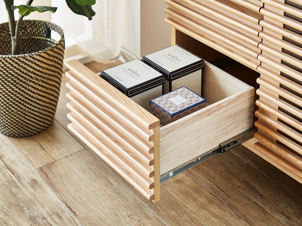 木製サイドボード ダークブラウン 2引き出し 北欧風 送料無料】 幅80cm 収納家具 キャビネット 木製 引出収納 北欧