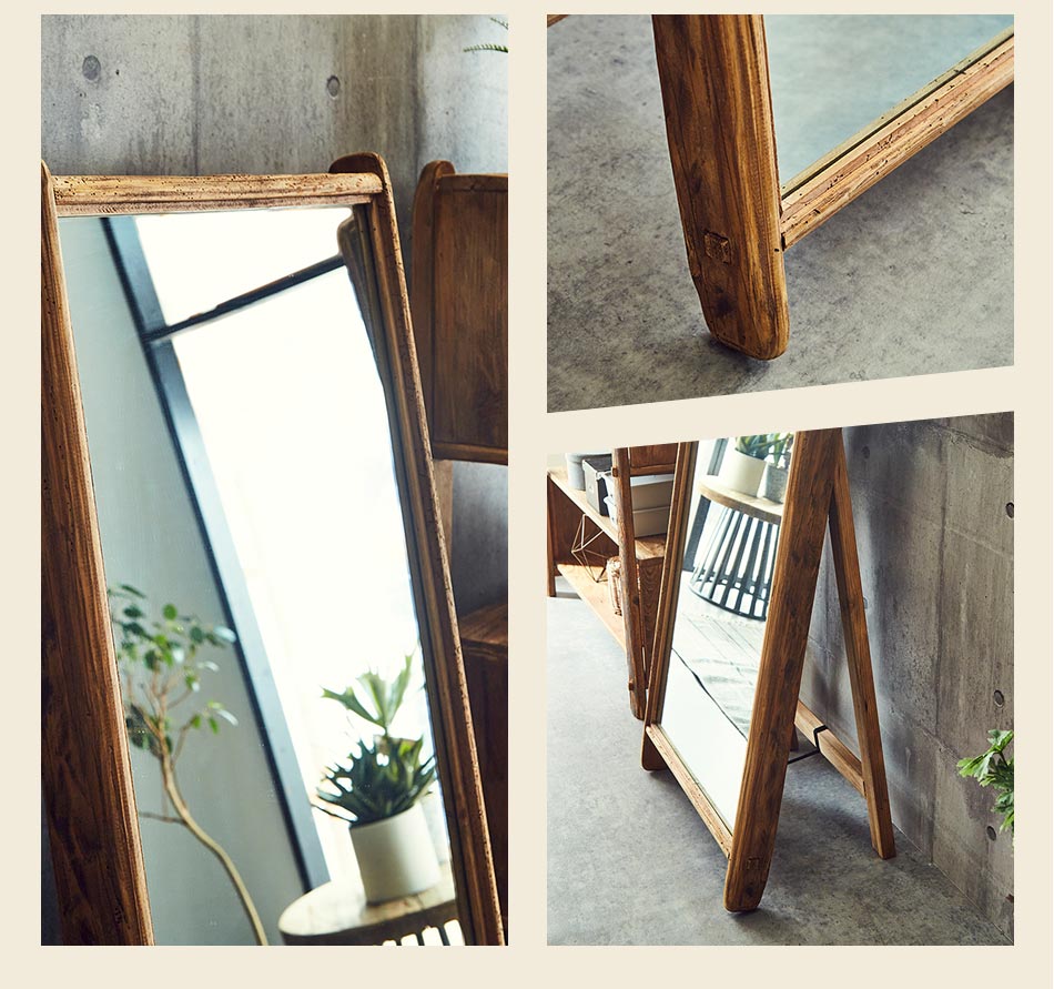 鏡 全身鏡 スタンドミラー レトロミラー アンティークミラー 古木 古材