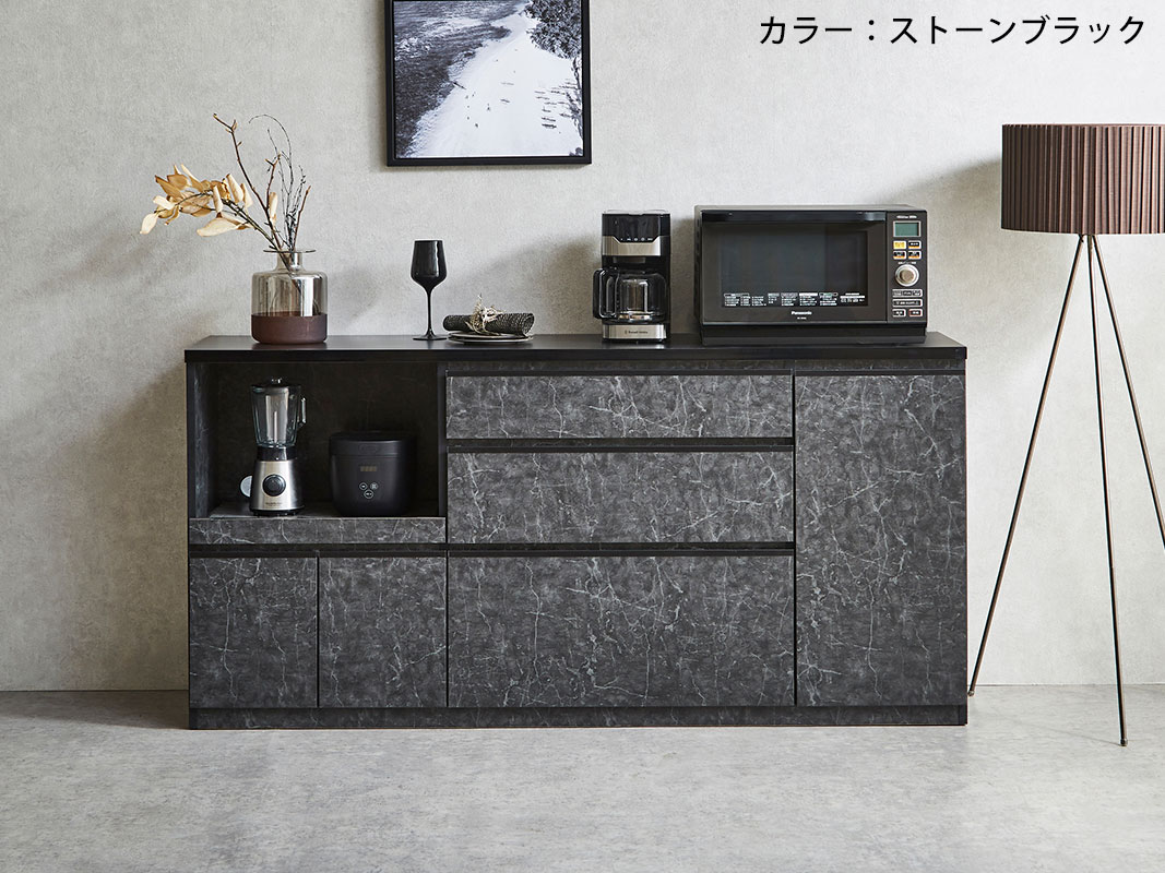 BLACK大理石調キッチンカウンター Amazon｜tac INTERIOR キッチンカウンター 完成品 100㎝ 3口