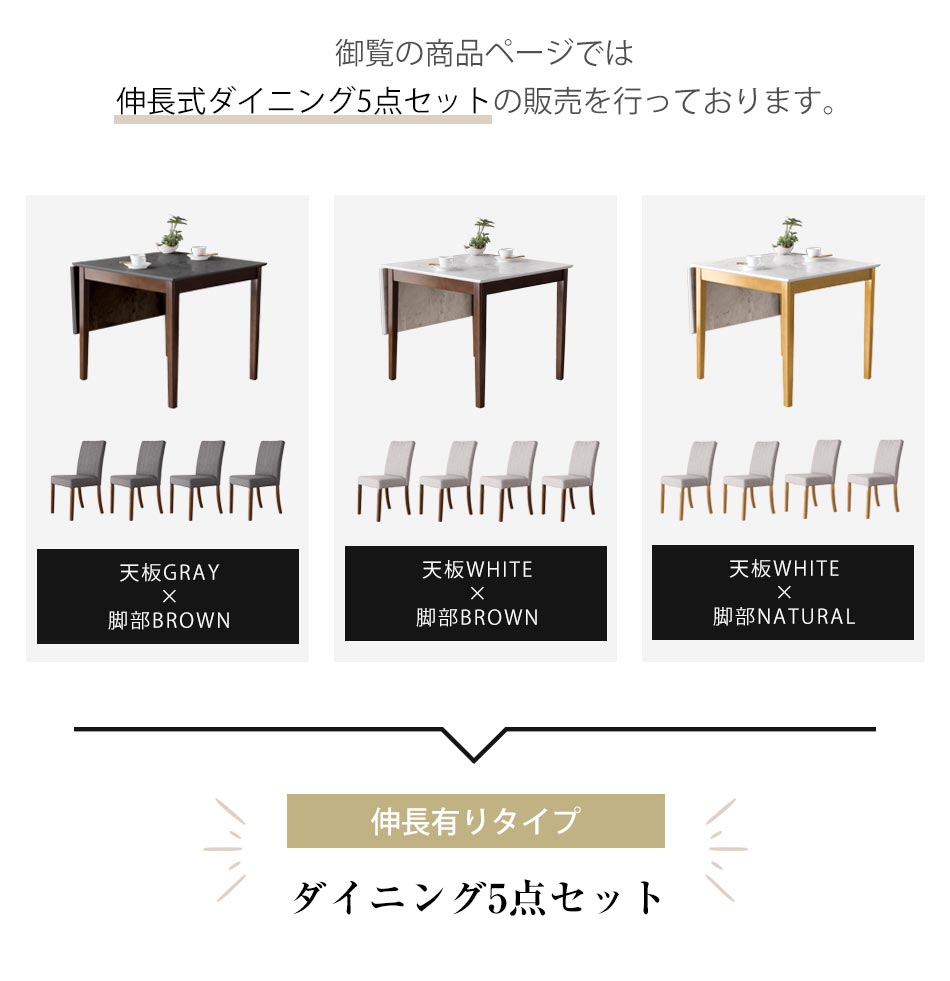 ダイニング5点セット マーブル W80～120cm伸長式テーブル （セット内容