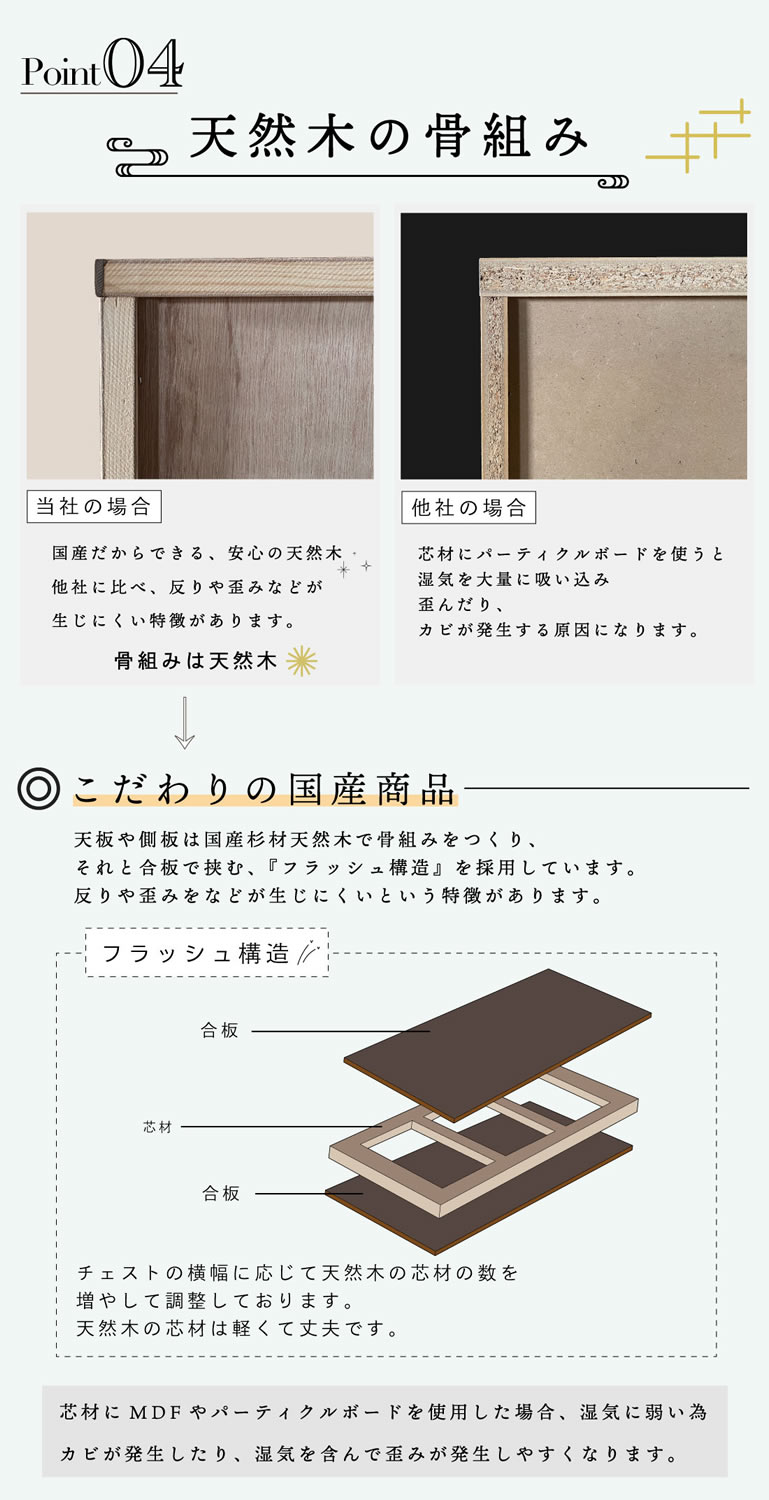 国産 日本製 完成品 天然木 チェスト 大容量 タンス 120幅4段