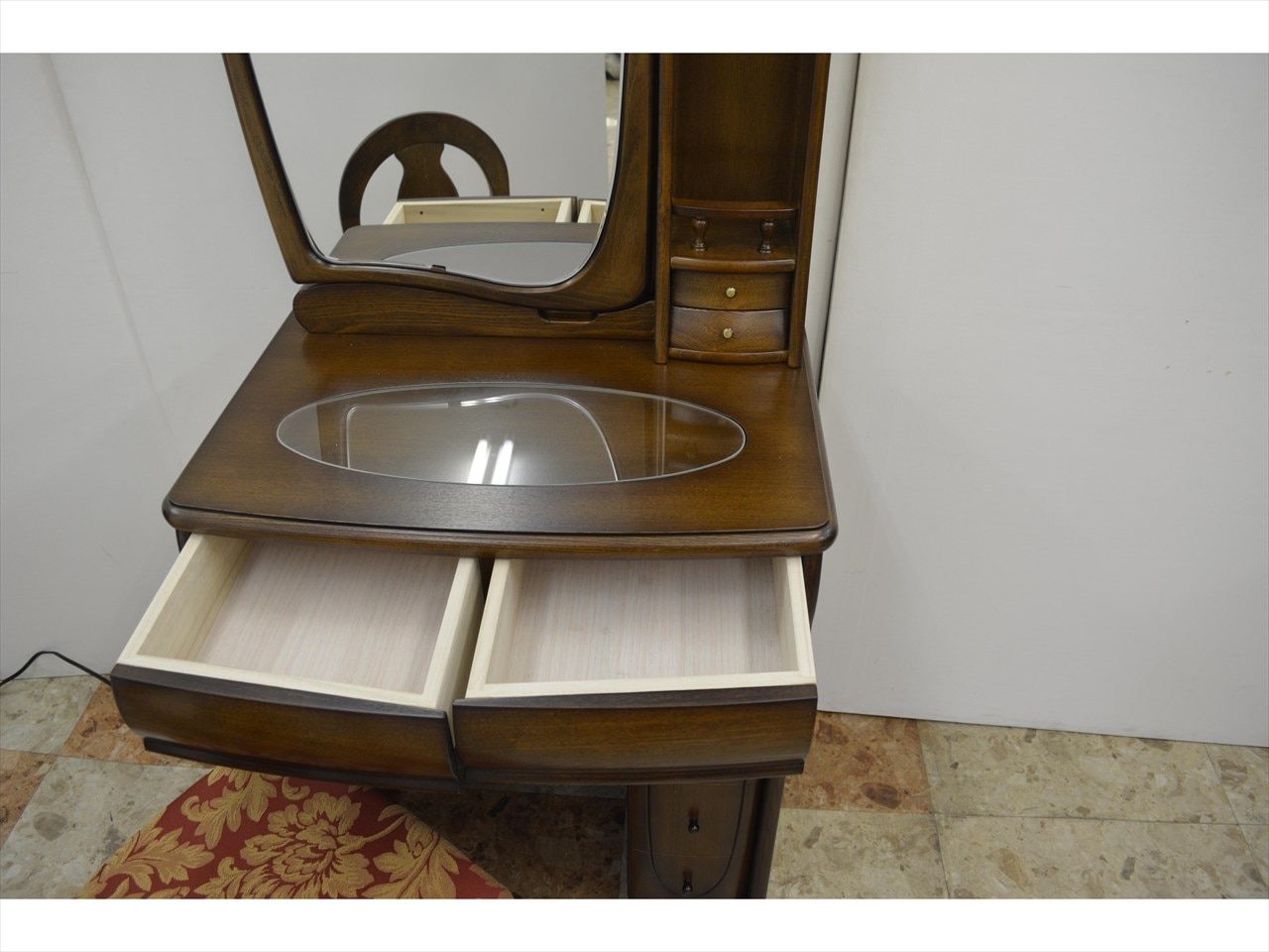 送料込み　ナラ　1面鏡　鏡台 送料無料 ドレッサー ルナ 一面鏡 椅子付き 鏡台 国産 日本製