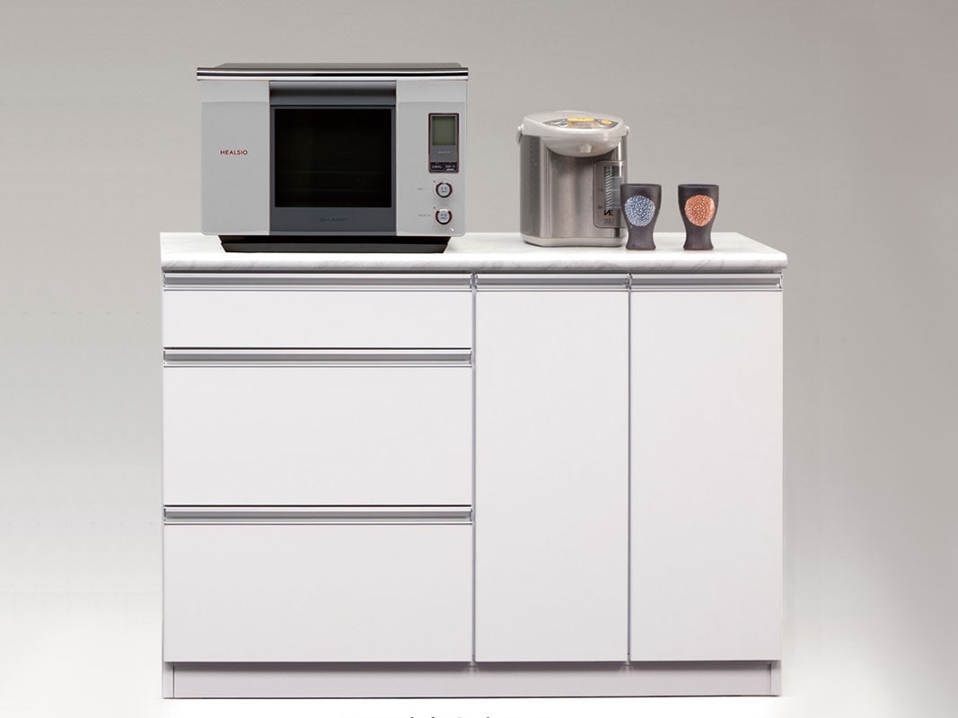 大理石調キッチンカウンター(引出しタイプ) ラミ 幅118.8 ホワイト