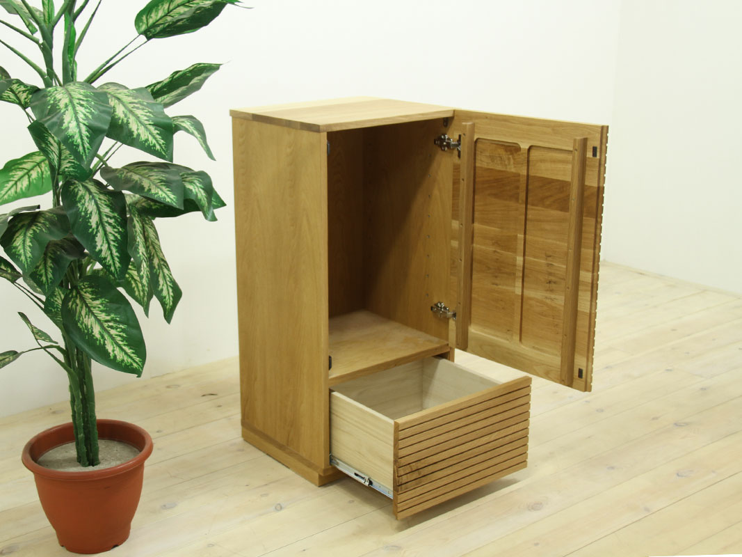 大川家具】無垢材 サイドキャビネット 風雅 キャビネット幅490【設置