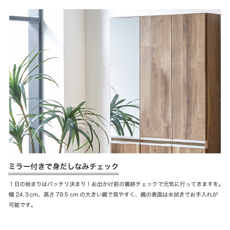 シューズボックス 靴箱 下駄箱 【リアル 75HI 板戸タイプ 左上鏡】 幅
