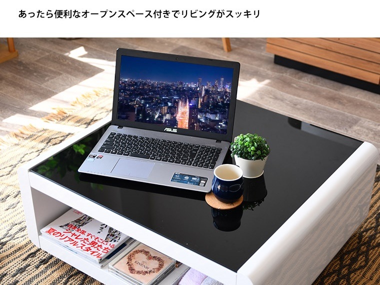 【送料無料】【幅85cm】ガラス天板センターテーブル 机 ディスプレイ ガラス天板 エナメル塗装 ローテーブル センターテーブル リビング