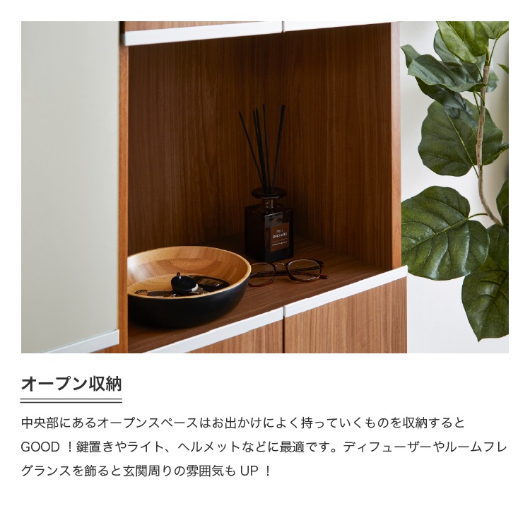 シューズボックス 靴箱 下駄箱 【リアル 75HI 上下鏡】 幅75cm 奥行