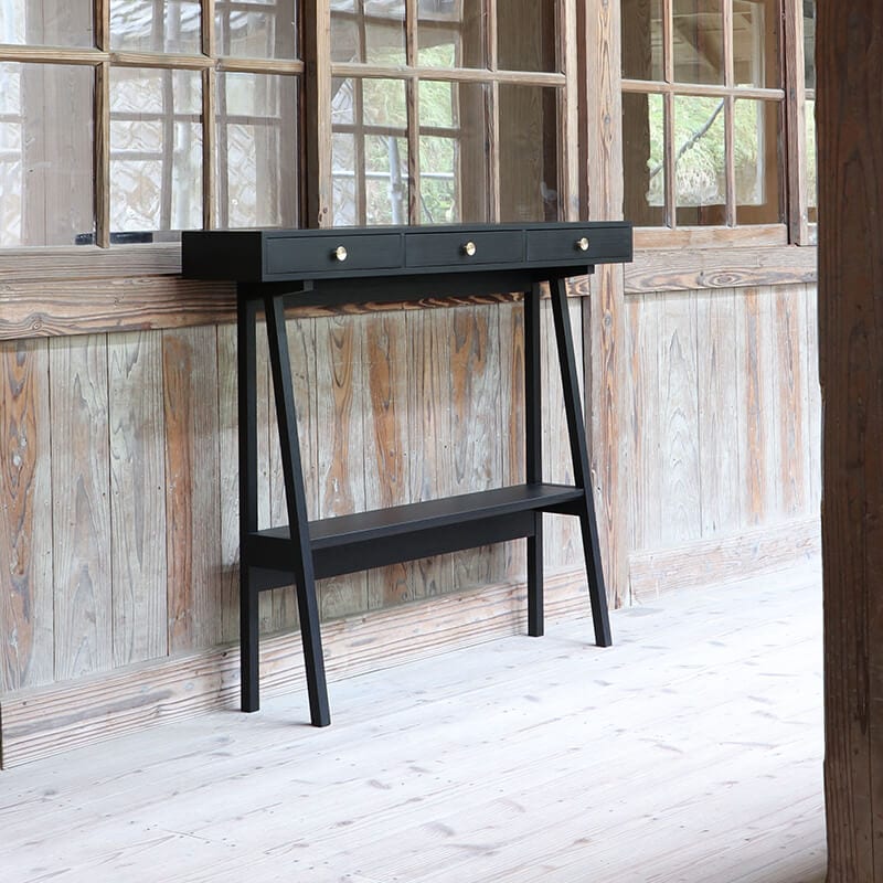 美品】大川家具 境木工 コンソールテーブル 長机 ジンダイ グレー