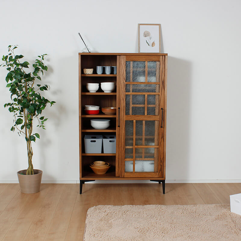 [開梱設置無料]【大川家具】キャビネット 85/120cm幅 アミコ アッシュ [境木工] 無垢材の幾何学模様が美しいキャビネット 国産