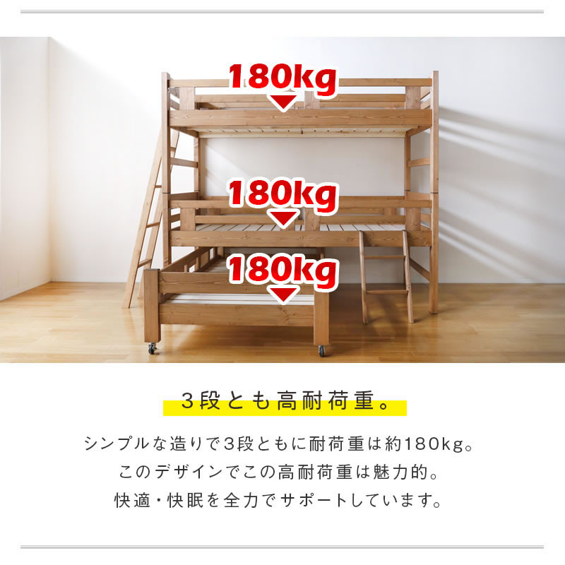 次回6月下旬出荷予定≪受注生産≫【大川家具】3段ベッド ミッシェル 