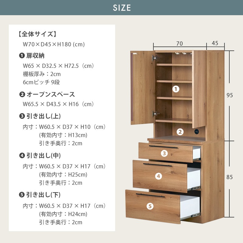 大川家具】キッチンキャビネット 70cm幅 トゥーリオ [サン] | キッチン