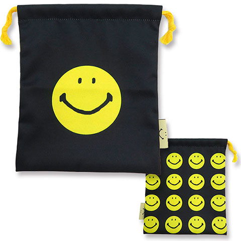 キンチャク マチ無し SMILE BK/YE|キンチャク マチ無し|×POUCH,キンチャク -ポーチ-