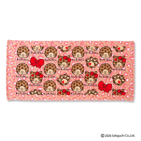 【8月新発売】フェイスタオル もんちっちさんレオパードピンク