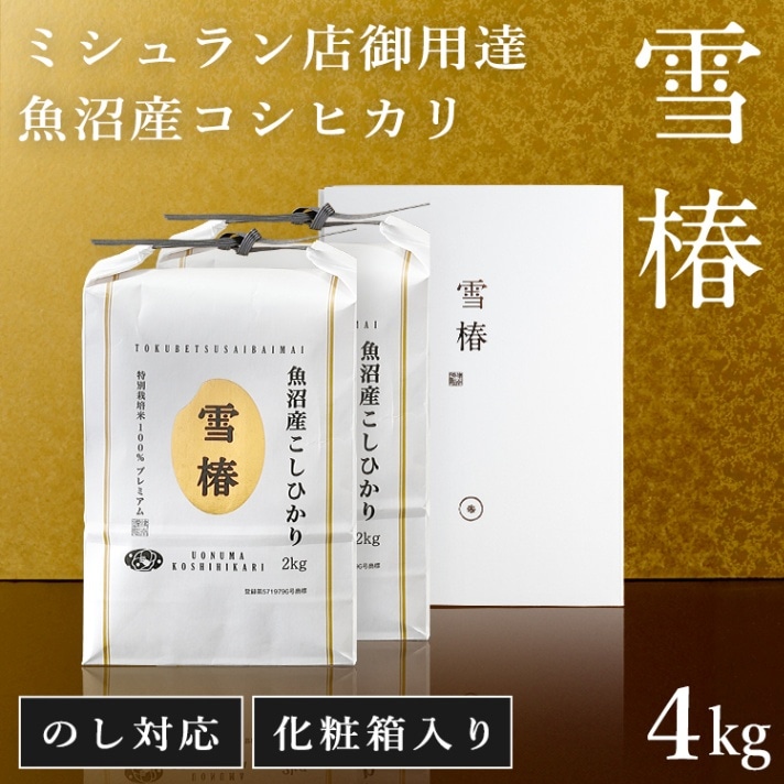 令和7年産 最高級魚沼産コシヒカリ「雪椿」2kg×2袋 化粧箱入り（白地）