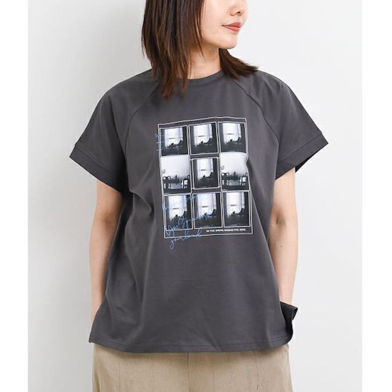 【FREEサイズ】Wrapin nine 9 レディース ドライタッチコットン フォトアートT (08 チャコール)　　