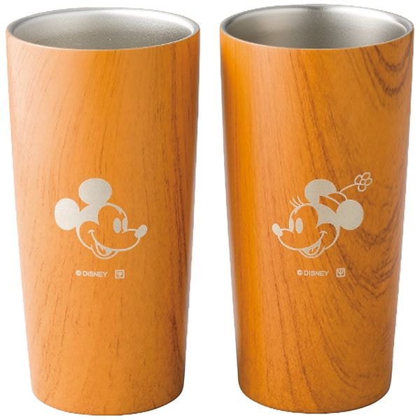 ディズニー 木目調ステンレス真空タンブラーセット440ml(ミッキー＆ミニー)