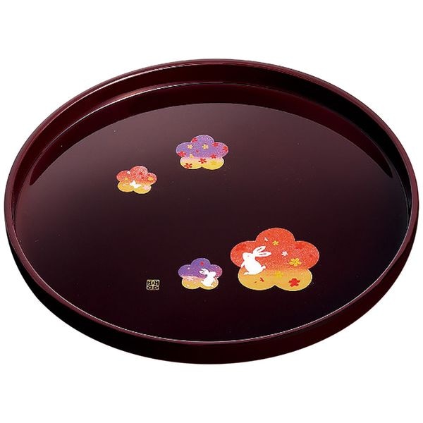 紀州塗 宴うさぎ 溜塗丸盆(八寸)