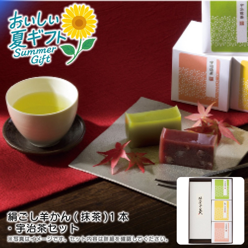 【送料込み】絹ごし羊かん(抹茶)1本・宇治茶セット
