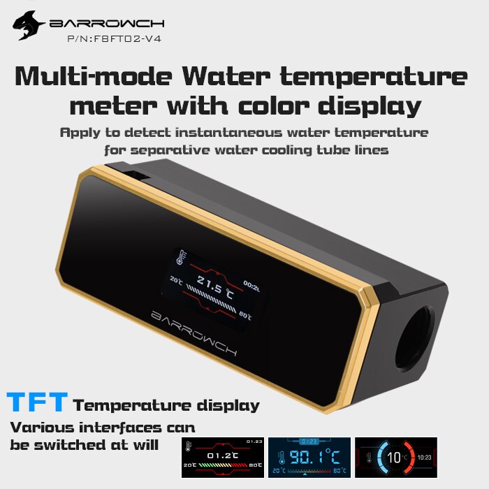 Barrowch multimode Water temperature meter with color TFT display Gold