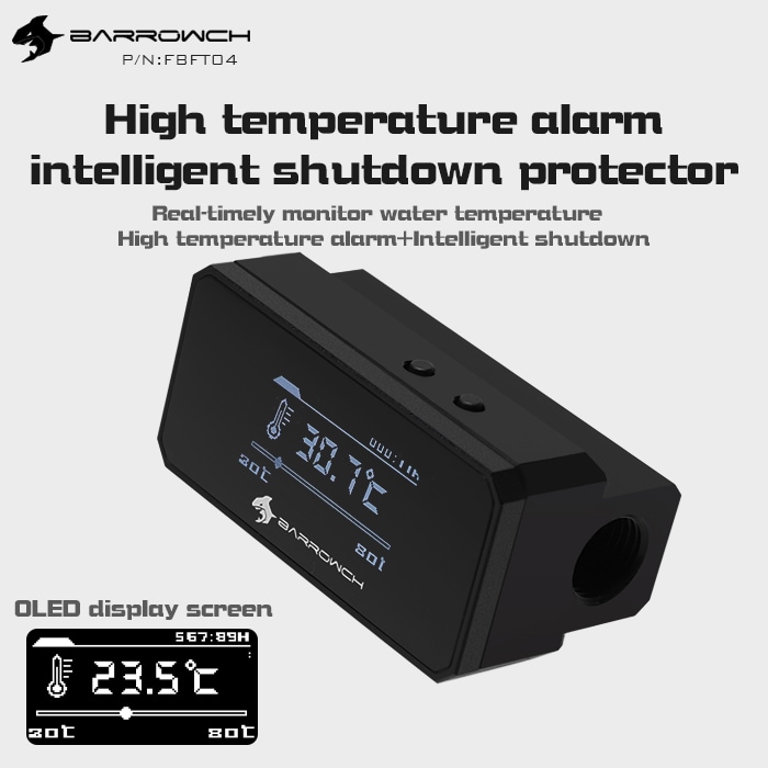 Barrowch multimode OLED display protector with alarm for overheat and Intelligent shutdown Black