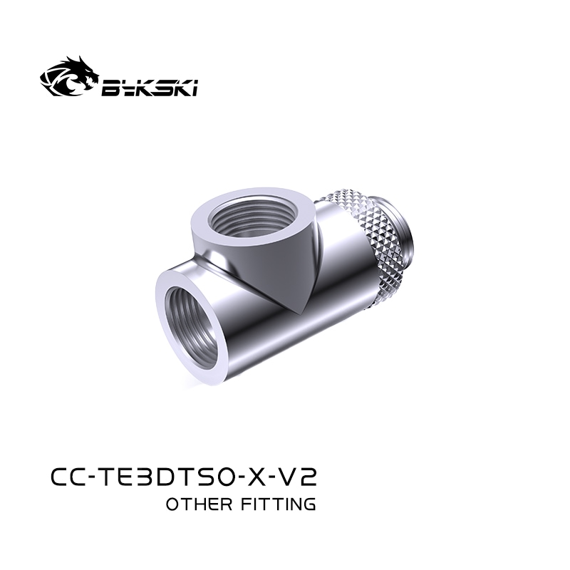 Bykski Male to Dual Female 90 Degree Rotary T Adapter Fitting Silver