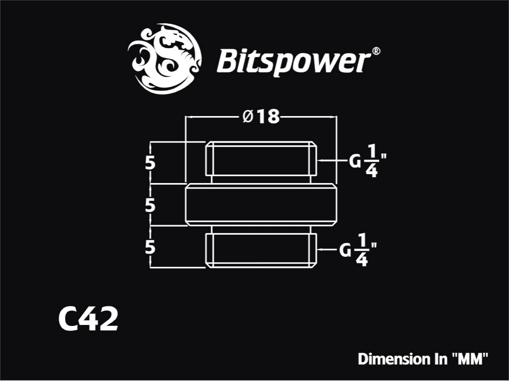Bitspower G1/4" Matt Black Mini Dual G1/4" Extender