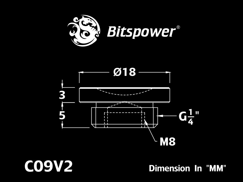 Bitspower G1/4" Matt Black Low-Profile Stop Fitting V2