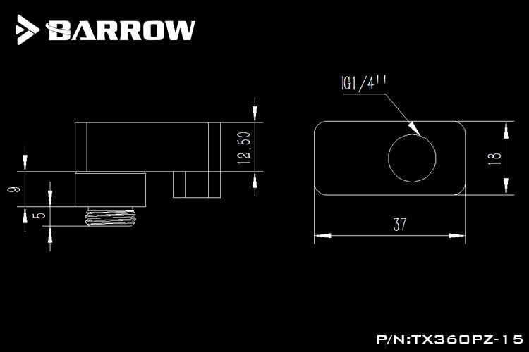 BARROW G1/4' 360rotation offset adapter 15mm Shiny silver