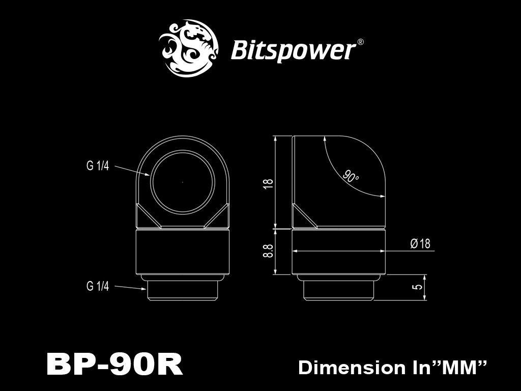 Bitspower G1/4" Silver Shining Rotary 90-Degree IG1/4" Extender