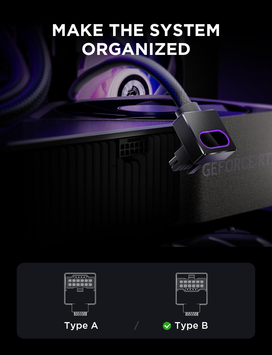 ASIAHORSE Hydrus ARGB PSU Extension Cable 16PIN-GPU Type-B 50CM Black